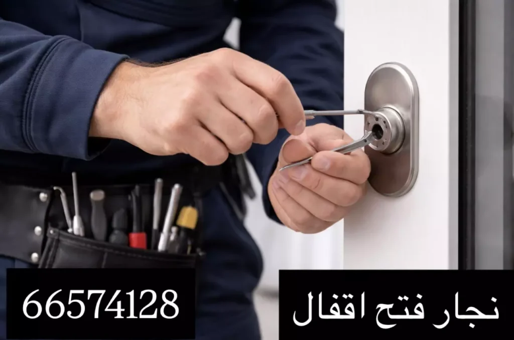 نجار فتح أقفال محترف يقوم بفتح قفل باب بدون كسر باستخدام أدوات متخصصة
